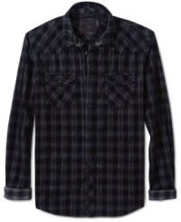 Get checked out. This plaid shirt from Guess makes for an eye-catching addition to your wardrobe. Get checked out. This plaid shirt from Guess makes for an eye-catching addition to your wardrobe.