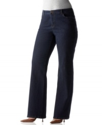 A great shape to be in: plus size boot-cut jeans from Jones New York Signature are extra stretchy for a slimming effect. A great shape to be in: plus size boot-cut jeans from Jones New York Signature are extra stretchy for a slimming effect.