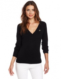Fred Perry Women's Wide V-Neck Sweater, Black, 10 Fred Perry Women's Wide V-Neck Sweater, Black, 10