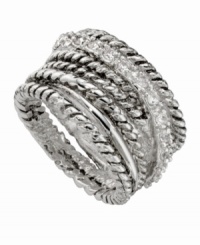 Make a statement in this bold band. City by City ring features rows of woven antique silver tone mixed metal interspersed with a row of sparkling cubic zirconia accents. Size 6 and 8. Make a statement in this bold band. City by City ring features rows of woven antique silver tone mixed metal interspersed with a row of sparkling cubic zirconia accents. Size 6 and 8.