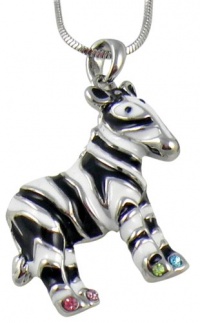 Cute Enamel Zebra Safari Charm Necklace with Austrian colorful Crystals Accents Cute Enamel Zebra Safari Charm Necklace with Austrian colorful Crystals Accents