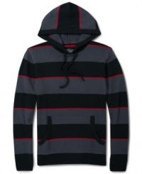 Stylish and sporty hooded sweater in chunk horizontal stripes by Retrofit. Stylish and sporty hooded sweater in chunk horizontal stripes by Retrofit.