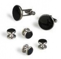 Tuxedo Cufflinks and Studs - Jet Black Round with Silver Trim - Cufflinks/Studs Tuxedo Cufflinks and Studs - Jet Black Round with Silver Trim - Cufflinks/Studs
