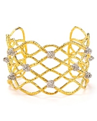 Take a detailed approach with this piece of woven wrist wear from Alexis Bittar. This statement cuff is crafted from gold plate with inset crystal studs for an added edge. Take a detailed approach with this piece of woven wrist wear from Alexis Bittar. This statement cuff is crafted from gold plate with inset crystal studs for an added edge.