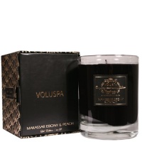 Voluspa Clear Glass Candle Makassar Ebony & Peach, 10oz glass Voluspa Clear Glass Candle Makassar Ebony & Peach, 10oz glass