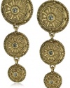 T Tahari Gold and Black Diamond Crystal Graduated Disc Drop Earrings