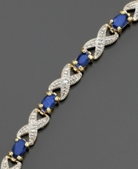 Exquisite gilded 18k gold over sterling silver is presented here in this striking Victoria Townsend bracelet, adorned with oval-cut sapphires (4 ct. t.w.). A perfect gift for the woman with a September birthday. Approximate length: 7 inches. Exquisite gilded 18k gold over sterling silver is presented here in this striking Victoria Townsend bracelet, adorned with oval-cut sapphires (4 ct. t.w.). A perfect gift for the woman with a September birthday. Approximate length: 7 inches.