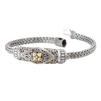 925 Silver Filigree Flower Scroll Bracelet with 18k Gold Accents- 7.5 or 8.5 IN 925 Silver Filigree Flower Scroll Bracelet with 18k Gold Accents- 7.5 or 8.5 IN