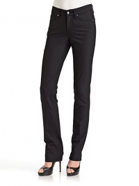 THE LOOKNarrow waistband with belt loops and button closure Front zipper Five-pocket style Tonal stitch detailing Solid black color Patent croc-embossed logo detail with dome studs at back waistbandTHE FITRise, about 8½ Inseam, about 32½THE MATERIAL90% nylon/10% elastaneCARE & ORIGINMachine wash Imported THE LOOKNarrow waistband with belt loops and button closure Front zipper Five-pocket style Tonal stitch detailing Solid black color Patent croc-embossed logo detail with dome studs at back waistbandTHE FITRise, about 8½ Inseam, about 32½THE MATERIAL90% nylon/10% elastaneCARE & ORIGINMachine wash Imported