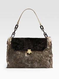 A luxurious toscana lamb fur body with an astrakhan lamb fur flap accented with a leather bottom.Resin and metal chain and leather shoulder strap, 9 dropTurnlock flap closureOne inside zip pocketTwo inside open pocketsCotton lining13W X 9½H X 3DImported A luxurious toscana lamb fur body with an astrakhan lamb fur flap accented with a leather bottom.Resin and metal chain and leather shoulder strap, 9 dropTurnlock flap closureOne inside zip pocketTwo inside open pocketsCotton lining13W X 9½H X 3DImported