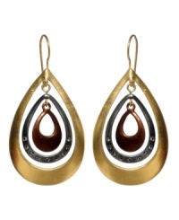 Out-of-this-world design, by Kenneth Cole New York. Orbit earrings crafted from iridescent mixed metal teardrops in three colors nested together with crystal accents. Approximate drop: 1-3/4 inches.