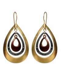 Out-of-this-world design, by Kenneth Cole New York. Orbit earrings crafted from iridescent mixed metal teardrops in three colors nested together with crystal accents. Approximate drop: 1-3/4 inches. Out-of-this-world design, by Kenneth Cole New York. Orbit earrings crafted from iridescent mixed metal teardrops in three colors nested together with crystal accents. Approximate drop: 1-3/4 inches.
