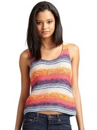 THE LOOKAllover multicolor striped printScoopneckCroppedTHE FITAbout 20 from shoulder to hemTHE MATERIAL60% cotton/40% acrylicCARE & ORIGINHand washImportedModel shown is 5'10½ (179cm) wearing US size Small. THE LOOKAllover multicolor striped printScoopneckCroppedTHE FITAbout 20 from shoulder to hemTHE MATERIAL60% cotton/40% acrylicCARE & ORIGINHand washImportedModel shown is 5'10½ (179cm) wearing US size Small.