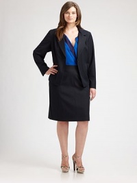 Inspired by the classic menswear staple, this jacket is decidedly feminine with a sleek silhouette and well-placed seams to perfectly complement your shape.Notched collarLong sleevesButton closureWelt pockets Back ventsFully linedAbout 26 from shoulder to hem75% polyester/20% viscose/5% rayonDry cleanImported Inspired by the classic menswear staple, this jacket is decidedly feminine with a sleek silhouette and well-placed seams to perfectly complement your shape.Notched collarLong sleevesButton closureWelt pockets Back ventsFully linedAbout 26 from shoulder to hem75% polyester/20% viscose/5% rayonDry cleanImported