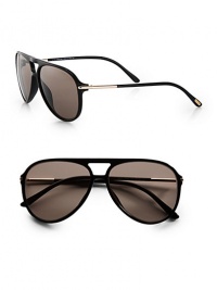 A sophisticated aviator design with signature tubular temples logo lens detail in lightweight acetate. Available in black with gradient brown lens.Signature tubular temples100% UV protectionMade in Italy A sophisticated aviator design with signature tubular temples logo lens detail in lightweight acetate. Available in black with gradient brown lens.Signature tubular temples100% UV protectionMade in Italy
