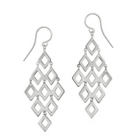 Sterling Silver Large Diamond Shape of 9 Polished Open Diamond Shapes French Wire Movement Earrings Sterling Silver Large Diamond Shape of 9 Polished Open Diamond Shapes French Wire Movement Earrings