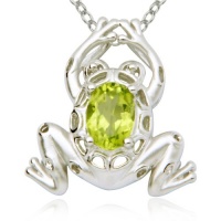 Sterling Silver Genuine Peridot Frog Pendant Necklace, 18 Sterling Silver Genuine Peridot Frog Pendant Necklace, 18