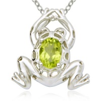 Sterling Silver Genuine Peridot Frog Pendant Necklace, 18