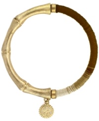 Jessica Simpson's hot, new design combines two of the latest trends in one. Ombre-hued brown wrapped cord decorates one half of this exotic bangle bracelet, while a bamboo branch and logo charm decorate the other. Set in gold-plated mixed metal. Bracelet stretches to fit wrist. Approximate length: 8 inches. Approximate diameter: 2-1/2 inches. Jessica Simpson's hot, new design combines two of the latest trends in one. Ombre-hued brown wrapped cord decorates one half of this exotic bangle bracelet, while a bamboo branch and logo charm decorate the other. Set in gold-plated mixed metal. Bracelet stretches to fit wrist. Approximate length: 8 inches. Approximate diameter: 2-1/2 inches.