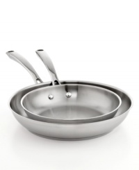 A busy kitchen's defining moments. Meet your prep stars-two stainless steel dishwasher-safe fry pans step up to an endless list of tasks with the ease & versatility of true professionals. With aluminum encapsulated impact-bonded bases, this set heats up fast & evenly and enhances moisture circulation for tender, flavor-rich results. Limited lifetime warranty. A busy kitchen's defining moments. Meet your prep stars-two stainless steel dishwasher-safe fry pans step up to an endless list of tasks with the ease & versatility of true professionals. With aluminum encapsulated impact-bonded bases, this set heats up fast & evenly and enhances moisture circulation for tender, flavor-rich results. Limited lifetime warranty.