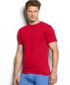 A classic crew neck short-sleeved T-shirt is constructed for lightweight comfort in soft combed cotton jersey.