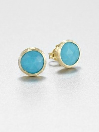 From the Jaipur Resort Collection. The subtle brushstroke texture of this gold setting glows warmly against a faceted dome of vivid turquoise in this modern update on a classic button earring.Turquoise18k yellow goldDiameter, about .5Post backMade in Italy From the Jaipur Resort Collection. The subtle brushstroke texture of this gold setting glows warmly against a faceted dome of vivid turquoise in this modern update on a classic button earring.Turquoise18k yellow goldDiameter, about .5Post backMade in Italy