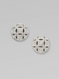 Brilliant stones embellish this lovely open-work design. Rhodium plated brassCrystalsSize, about ¾Post backImported Brilliant stones embellish this lovely open-work design. Rhodium plated brassCrystalsSize, about ¾Post backImported