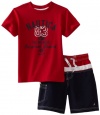 Nautica Sportswear Kids Boys 2-7 Rash Guard And Swim Trunk Set, Carmine, Medium