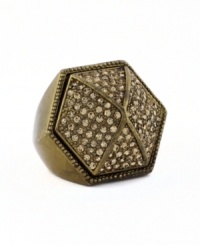 Elegance with an edge. A chic hexagonal silhouette adds aesthetic appeal to this stunning Vince Camuto ring. Embellished with sparkling light Colorado topaz-colored glass accents, it's crafted in brass tone mixed metal. Size 7. Elegance with an edge. A chic hexagonal silhouette adds aesthetic appeal to this stunning Vince Camuto ring. Embellished with sparkling light Colorado topaz-colored glass accents, it's crafted in brass tone mixed metal. Size 7.