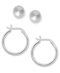 Perfect for the girl who can't make up her mind. Touch of Silver's polished earrings set includes classic hoop and stud earrings. Crafted in silver-plated brass with sterling silver backings. Approximate diameter (stud): 1/4 inch. Approximate diameter (hoop): 2/3 inch. Perfect for the girl who can't make up her mind. Touch of Silver's polished earrings set includes classic hoop and stud earrings. Crafted in silver-plated brass with sterling silver backings. Approximate diameter (stud): 1/4 inch. Approximate diameter (hoop): 2/3 inch.
