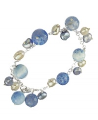Cool, calm and collected. This serene bracelet features dyed-blue agate (31-1/2 ct. t.w.) and cultured freshwater pearls (6-7 mm). Set in sterling silver. Approximate length: 7-1/2 inches. Cool, calm and collected. This serene bracelet features dyed-blue agate (31-1/2 ct. t.w.) and cultured freshwater pearls (6-7 mm). Set in sterling silver. Approximate length: 7-1/2 inches.