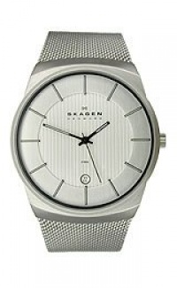 Skagen Silver Tone Stretch Mesh Watch (Silver) Skagen Silver Tone Stretch Mesh Watch (Silver)