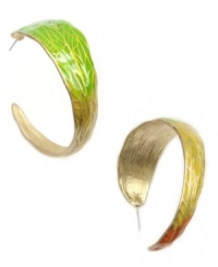 Everyone's feeling the ombre effect. Unique color patterns bring the best out of every look, and RACHEL Rachel Roy's orange, green and yellow wing hoops are no exception. Set in gold-plated mixed metal. Approximate diameter: 2-1/2 inches. Everyone's feeling the ombre effect. Unique color patterns bring the best out of every look, and RACHEL Rachel Roy's orange, green and yellow wing hoops are no exception. Set in gold-plated mixed metal. Approximate diameter: 2-1/2 inches.