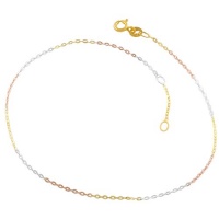 14 Karat Tri-color Gold over Silver 1.1-mm Flat Cable Anklet (9-10 Inch)