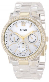 XOXO Women's XO5527 Clear Bracelet with Rhinestones on Gold Case Watch