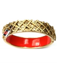Red alert! A striking scarlet interior makes a very vibrant statement on this chic bangle bracelet from RACHEL Rachel Roy. Embellished by a crisscross textured surface and a lock with red lips, it's made in gold tone mixed metal. Approximate diameter: 2-1/2 inches. Red alert! A striking scarlet interior makes a very vibrant statement on this chic bangle bracelet from RACHEL Rachel Roy. Embellished by a crisscross textured surface and a lock with red lips, it's made in gold tone mixed metal. Approximate diameter: 2-1/2 inches.