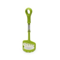 The smasher cup on this Joseph Joseph masher traps food while its unique spring-loaded pump makes short work of potatoes, vegetables and soft fruit. The smasher cup on this Joseph Joseph masher traps food while its unique spring-loaded pump makes short work of potatoes, vegetables and soft fruit.