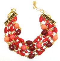 Rachel Reinhardt Caroline 14k Gold Plated 5 Strand Gemstone Bead Bracelet with Red Coral and Red Turquoise