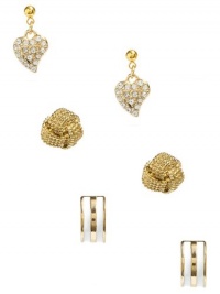 GUESS Three-Pair Gold-Tone Stud Earring Set, WHITE GUESS Three-Pair Gold-Tone Stud Earring Set, WHITE
