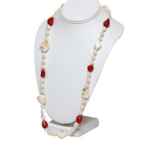 30 Genuine Freshwater Cultured Pearl White and Red Necklace