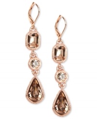 Rosy color brings a refreshing change of pace. These Givenchy earrings feature a triple-drop silhouette with silk Swarovski stones. Crafted in rose-gold tone mixed metal. Approximate drop: 2-1/4 inches. Rosy color brings a refreshing change of pace. These Givenchy earrings feature a triple-drop silhouette with silk Swarovski stones. Crafted in rose-gold tone mixed metal. Approximate drop: 2-1/4 inches.