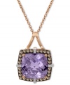 The total package. Le Vian's stunning cushion-cut amethyst pendant (4-1/2 ct. t.w.) pops against a frame of round-cut chocolate diamonds (1/4 ct. t.w.) and white diamond accents. Set in 14k rose gold. Approximate length: 18 inches. Approximate drop: 3/4 inch.