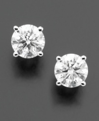 Let a glimpse of your inner diva out with these sparkling studs. Earrings feature round-cut diamond (3/4 ct. t.w.) in a polished 18k white gold setting. IGI Certified diamonds.
