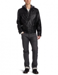 Calvin Klein Men's Faux Leather Moto With Hoodie, Black, Large Calvin Klein Men's Faux Leather Moto With Hoodie, Black, Large