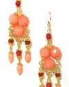 Rachel Reinhardt Caroline 14k Gold Plated Chandelier Dangle Earring with Red and Peach Coral Beads