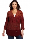 Jones New York Women's Plus-Size Three Quarter Sleeve Foldout Asymmetrical Mock Neck Top, Garnet Multi, 2X