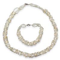 Swarovski Crystal & Pearl Necklace Bracelet Set 925 Lock Swarovski Crystal & Pearl Necklace Bracelet Set 925 Lock