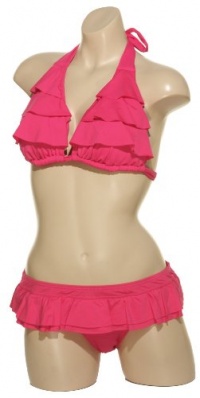 KENNETH COLE REACTION Tiered Halter & Ruffle Bottom Bikini Set [RS1PN83/RS1PN95]