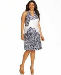 A floral print with a vintage vibe gives this plus size Nine West halter dress a pop of personality. Wear with wedges for a flawless look! A floral print with a vintage vibe gives this plus size Nine West halter dress a pop of personality. Wear with wedges for a flawless look!