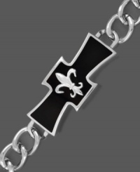 Fashion for the Francophile. This stylish men's bracelet is crafted in titanium and features black enamel accents and a Fleur De Lis design. Approximate length: 8-1/2 inches. Fashion for the Francophile. This stylish men's bracelet is crafted in titanium and features black enamel accents and a Fleur De Lis design. Approximate length: 8-1/2 inches.